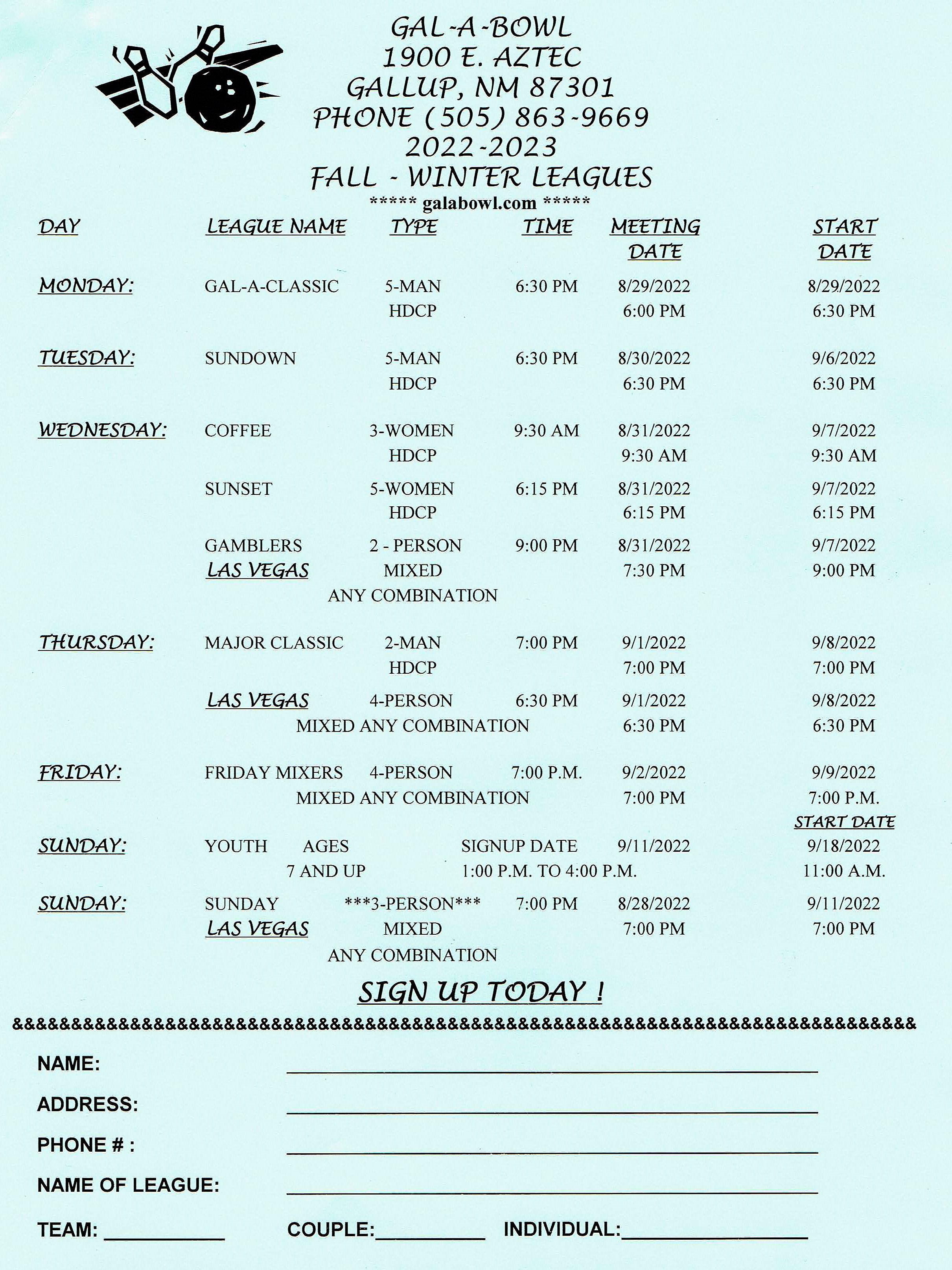 fall 2023 season GalaBowl > Fall/Winter Leagues 20222023 Season